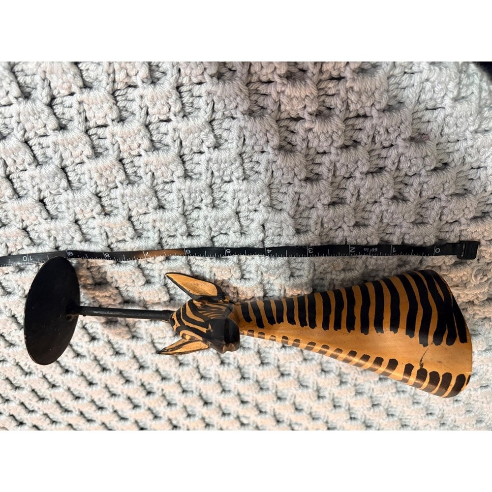 Hand Carved Wood Zebra Giraffe Candle Holder Set Made in Kenya African Folk Art - Picture 13 of 16